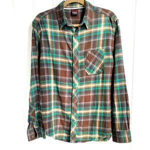 Tony Hawk Button Down Flannel sz L Large Young men's Brown Green 22chest plaid